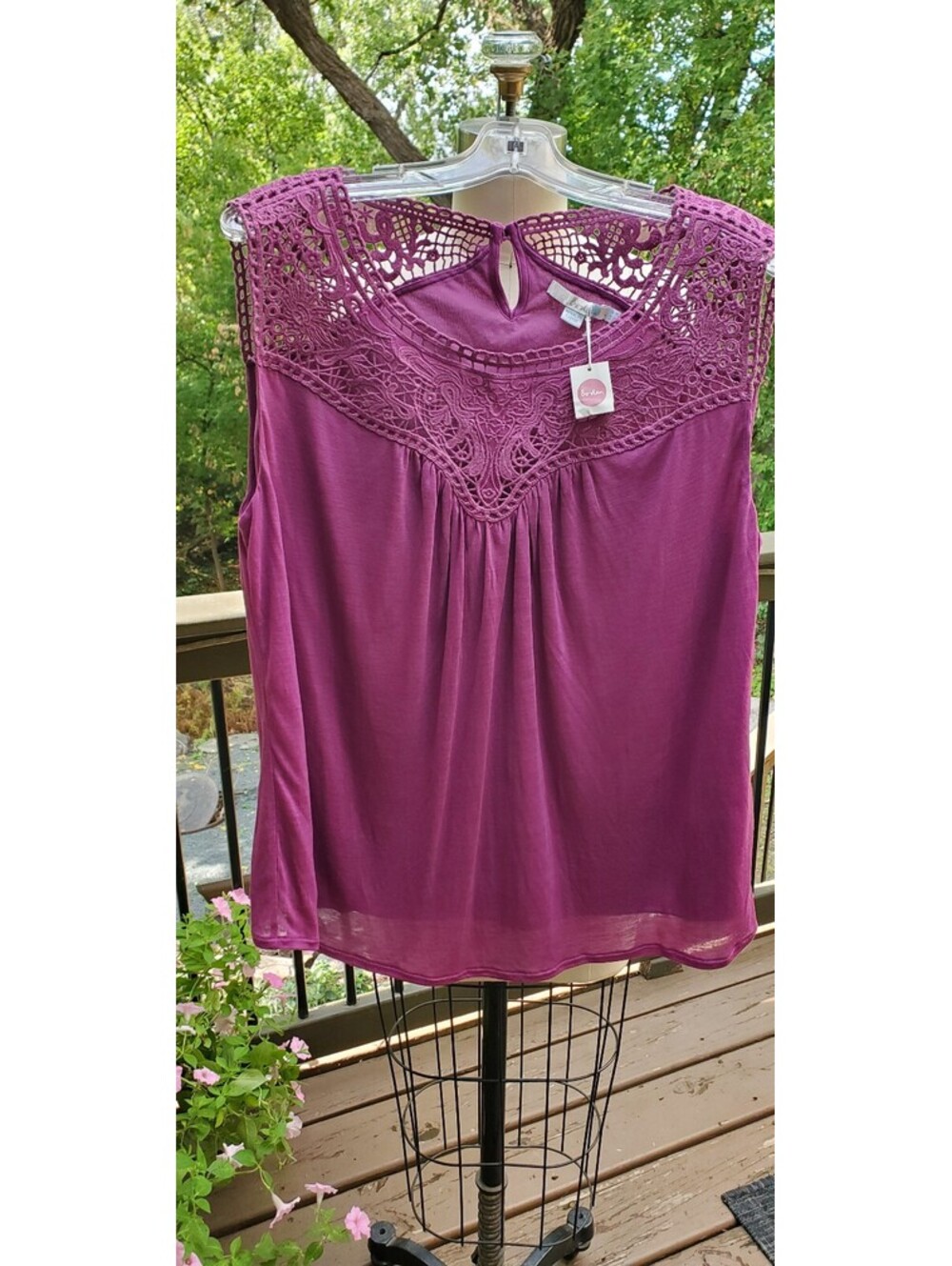 Boden Women's Sleeveless Purple Lace Detail Tencel Lyocell Top Size US 14